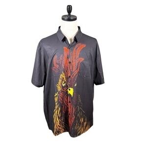 HardDaddy Mens 3XL Black Rooster Graphic Button Down Shirt Short Sleeve 1482271#